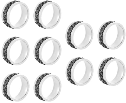 GALPADA Bague Homme Décapsuleur de Bière Intégré, Confortable à Porter en Acier Inoxydable et Titane Forme Chaîne Style Chic et Délicat, Lot de 10 Pièces