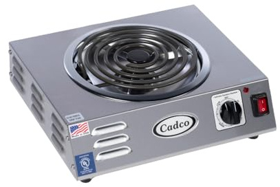 Cadco CSR-3T 14 Electric Portable Countertop Hi-Power Hot Plate with One Tubular Burner, Stainless Steel, 120 Volts