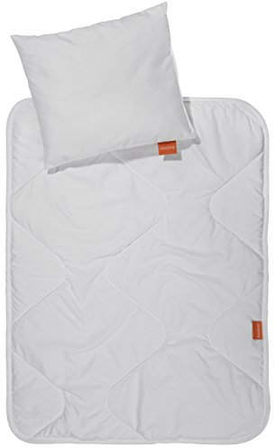 sleepling Baby Bettdecke und Kissen, Kinderwagen Set, Babywagen Set Kopfkissen und Decke, Made in EU, Waschbar 60 Grad, Ökotex 100, 60 x 78 cm + 30 x 35 cm, weiß