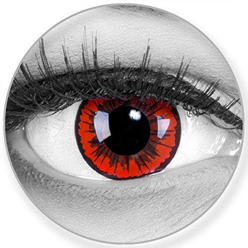 Funnylens Farbige Kontaktlinsen Engel rot schwarz weich ohne Stärke 2er Pack + gratis Behälter – 12 Monatslinsen - perfekt zu Halloween Karneval Fasching oder Fasnacht