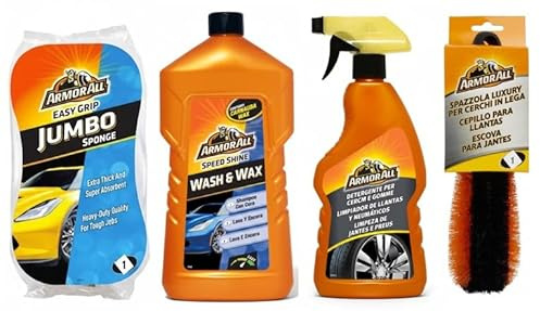 Armor All - Pack limpieza exterior Champu + Limpiador de llantas + Esponja Jumbo + Cepillo llantas