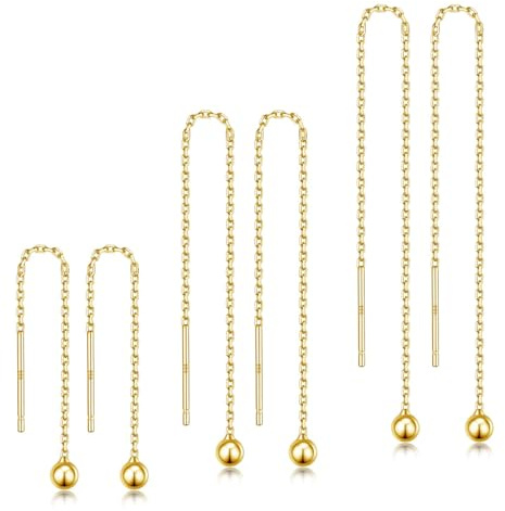 LINGBG JEWELRY 3 Paar Einfdel-Ohrringe - 925 Sterling Silber lange Kette - Bar/Ball Wrap Einfdel-Ohrringe fr Frauen - leichtes minimalistisches Schmuck-Set