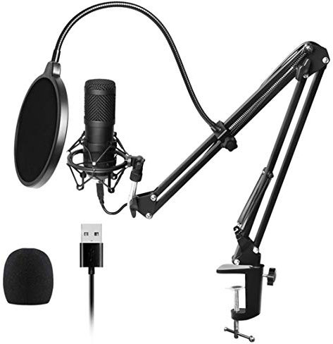 Usb Streaming Podcast Pc Microphone Professional Studio Cardioid Condenser Mic Kit with Boom Arm Shock Mount Filter