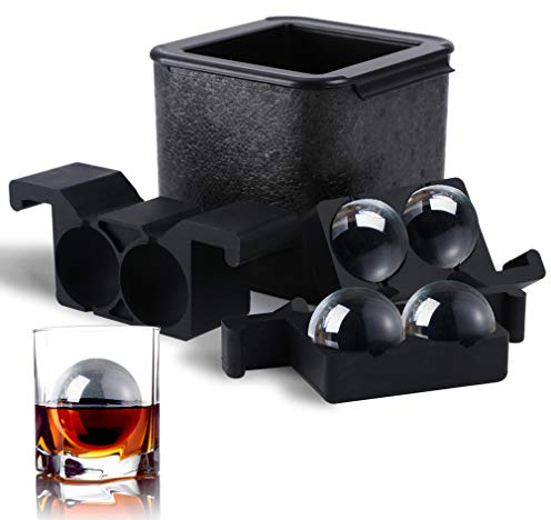 TINANA Crystal Clear Ice Ball Maker, 4 Cavity Large Clear Ice Balls Form, 2.5” Round Ice Sphere Trays for Whiskey, Cocktail, Brandy, Bourbon