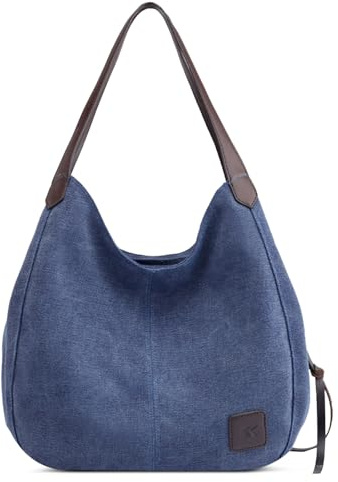 DIRRONA Mujer Lona Bolso de Mano Lona Hombro Bolso Tote Bolso Mujer Casual Bolso Viaje Ligero Capacidad Tote Bolso Bolsa de Playa Azul B
