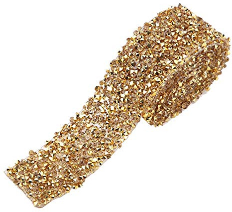 Tyenaza Strassband Bling Gold Gouden Wrap Strassbänder Selbstklebend, Kristallband Dekoration für Hochzeitstorten, Geburtstage und Basteln als Glänzendes Deko Zubehör (Gold)