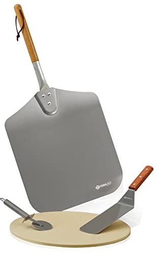 Mahlzeit 4-teiliges Pizza Set | Pizzastein mit Schaufel, Pizzaschneider und Spachtel | Pizzastein für Backofen und Grill | Pizza Zubehör Set, Pizzastein Set, Pizza stone, Grillstein, Backstein