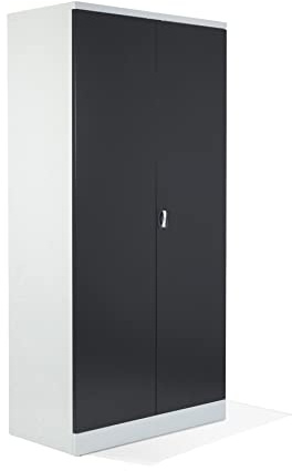 Schrank & Stuhl XL Werkzeugschrank – Werkstattschrank mit 4 höhenverstellbaren Fachböden, Stahlschrank für Werkzeuge, 195 x 92 x 50 cm (H x B x T), Grau/Schwarz