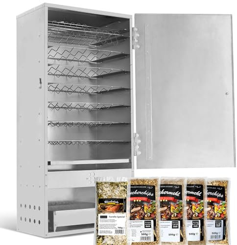 EVERSMOKE Räucherofen Set Edelstahl Jumbo VA inkl. Mehl, Lake & Thermometer 46x28x110cm