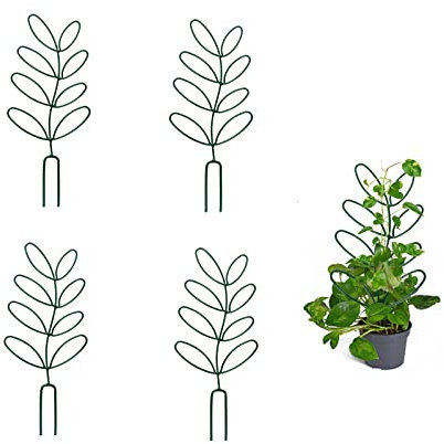 BELUAPI 4 enrejados en forma de hoja para plantas en maceta, plantas de flores de metal de 12 pulgadas que soportan mini enrejado de escalada, estacas de plantas trepadoras para plantas de hiedra y