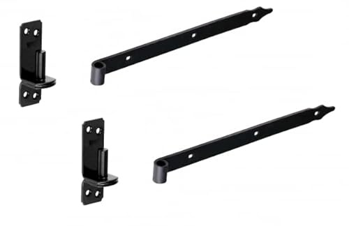 Gedotec schweres Türscharnier - Aufschraubband | 1 Set aus 2 Stk Ladenbänder + 2 Stk Zapfgriff aus Stahl | Fensterschanier 600 mm - Durchmesser 13 mm | Türband schwarz | Scharniere Tür | Einbohrband