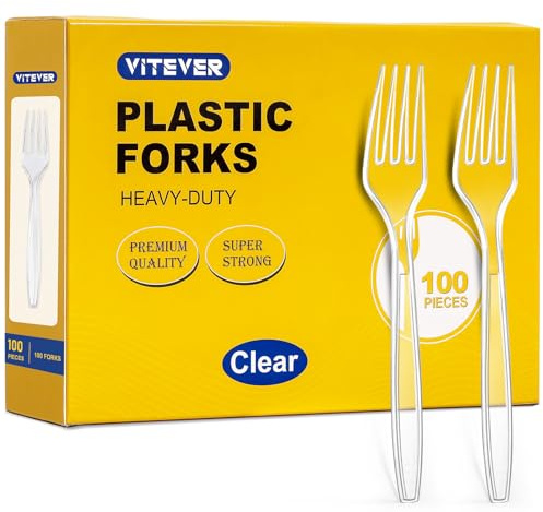 [100 Count] Clear Plastic Forks Heavy Duty, Premium Disposable Forks, Durable Plastic Cutlery for Parties, Picnics, Big Event, Daily Use - Heat Resistant & BPA Free