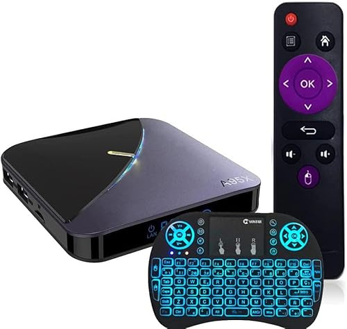 LIROM Android TV Box 11.0, 4GB RAM/64GB ROM 3D Caja De TV De Alta Resolución, 4K HD S905XX CPU TV Boxes, Compatible con 2.4G/5.0Ghz WiFi, BT4.1 Y 100M Ethernet, con Teclado Inalámbrico,2gb+16gb