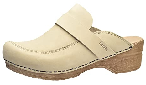 Sanita | Knaus Mule Clog | Original Handmade Flexible Leather Clog for Women | Maximum stability | Anatomical shaped footbed with soft foam | Shock absorbing heel | Beige | 40 EU