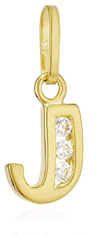 NKlaus Buchstabe J Kettenanhänger klein 585 Gelb Gold 14 Karat 10x6mm Alphabet Zirkonia weiß 13363