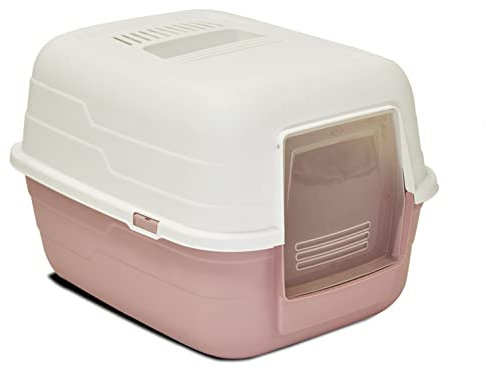 GREATAIGOO Arenero Grande de Plástico Resistente con Cubierta de Tapa Abatible,Arenero para Gatos Blanco Gris Oscuro Plástico, (Rosa)