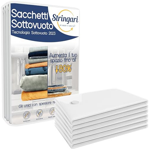 Stringari 6 Sacchi S 60x40 - Sacchetti Sottovuoto Vestiti - Buste di Qualità Superiore per Piumoni