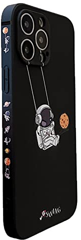 Yonds Queen für iPhone 15 Niedliches Hülle, Cool Cartoon Astronaut Space Planet Swing Design Stilvoll Stoßstange TPU rutschfeste Stoßfeste Schutzhülle (iPhone 15, Schwarz Planet)