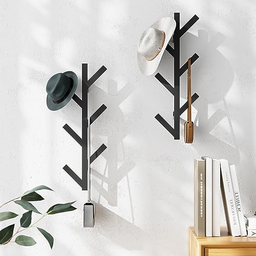 LOFTPLUS Moderno Metal Perchero de Pared Juego de 2-41cm Percheros Percha Pared 6 Ganchos, Ganchos para Abrigos, Chaquetas, Sombreros, Bufandas y Bolsos (Negro)