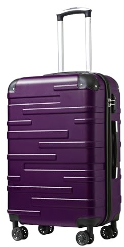 Coolife Hardside Checked Luggage with TSA Lock, Spinner Wheels, Telescopic Handle, Lightweight Suitcase (Purple, M(24in))