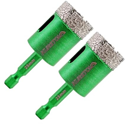 Porcelain Tile Diamond Drill Bits - KURSTOL 2pcs 1/25mm Dry Granite Hole Saw Kit for Ceramic Marble Stone,Diamond Core Drill Bit Kit Quick Change Shank Fixed on Drills