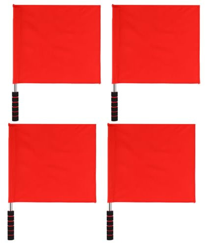 BESPORTBLE 4stücke Wettkampf-schiedsrichterflaggen Mit Robustem Edelstahlstab Und Ergonomischem Griff Leuchtend Rote Signal-warnflaggen Für Verkehrsleitung Und Sportveranstaltungen