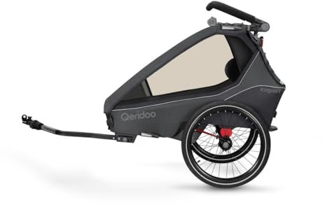 Qeridoo Fahrradanhänger Kidgoo 1 Steel Grey mit 5 Punkt Gurtsystem und Easy-ARS, faltbar, mit 360 Grad drehbaren, luftgefüllten Buggyrad und patentierten Kopfprotektoren, für 1 Kind