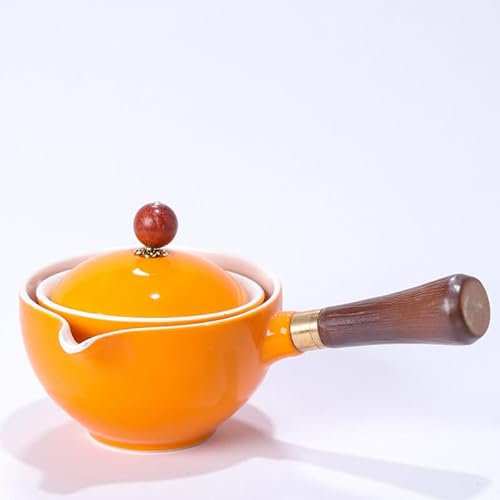 Set da tè giapponese, teiera in ceramica con manico laterale, macchina per il tè rotante a 360 gradi, per tè sfuso, con manico in legno (14)