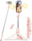 Palo Selfie con Luces, Soporte Trípode para Teléfono Móvil con Mando a Distancia Compatible con iPhone 15/14/13/12/11 Pro/MAX/Plus, Samsung, Huawei, Xiaomi(Rosa)