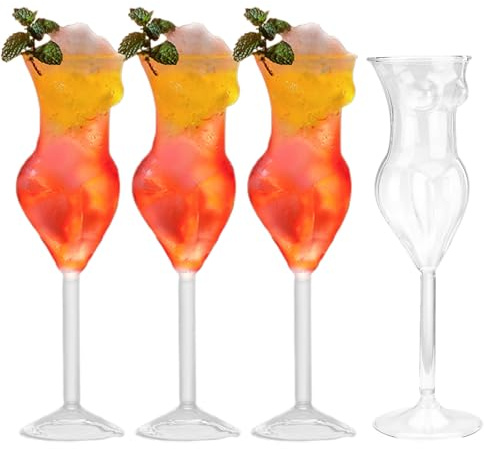 Mokylor 4 Pcs Novelty Wine Glasses, 7 Oz Naked Women Cocktail Glasses,Transparent Female Body Whiskey Glass,Beauty Body Shaped Champagne Goblet,Drinking Glasses,Juice Cup,Bar Party Decoration(#1)