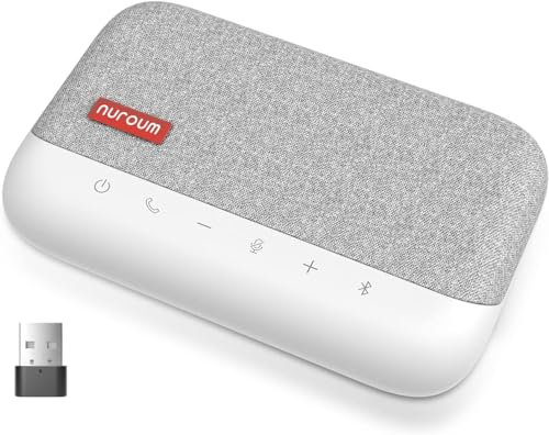 Nuroum A15 Microfono Ambientale con Altoparlante per Conferenze con 4 microfoni, 360° con riduzione del rumore, Portatile Compatibile Zoom/Teams/GoogleMeet tramite Bluetooth/USB-A/C/Dongle, Bianco