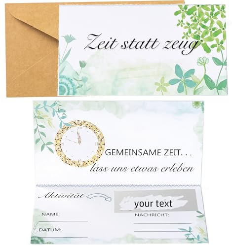15 Zeit statt Zeug Klappkarte mit Kuvert und Aufkleber Gutschein für gemeinsame Zeit Gutschein zum selber ausfüllen Rubbelkarte als Geburtstagskarte Gutscheinkarte Valentinstag