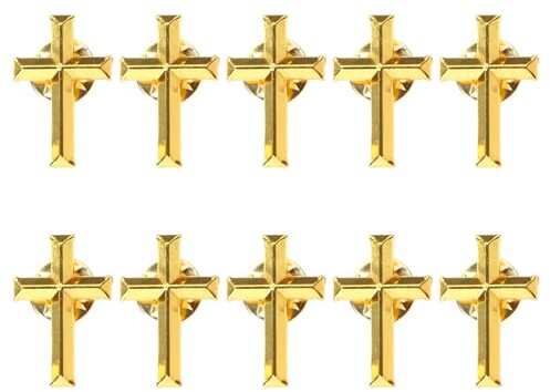 Generisch 10 Stück Kreuz-Brosche, Anstecknadel, Schmuckabzeichen, Kragennadel für Damen, Metall, religiöse Anstecknadeln, 2.8x1.7CM, Kunststoff, Kein Edelstein