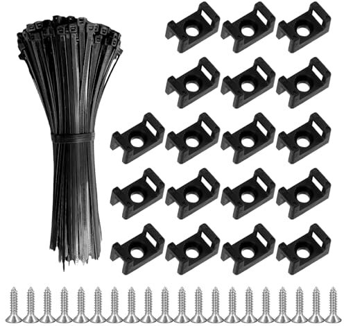 Wonvify 100 Pièces Attaches Cable avec Embase de Serre Cables et Vis, 100 mm Autobloquantes Fixations Électriques Collier de Serrage en Nylon pour Organiser Câbles, Réutilisables et Réglables