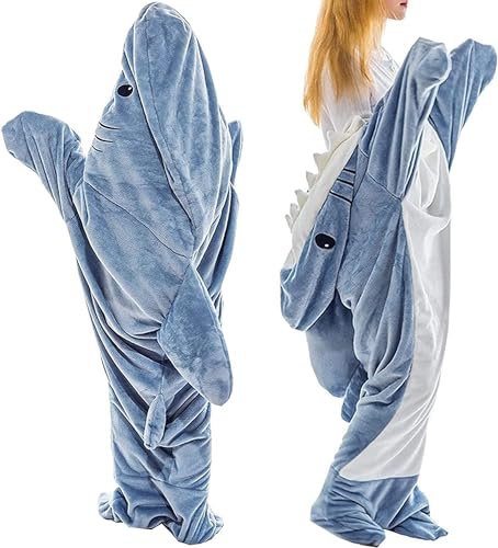 OKTAOAOO Hai-Decke, Super Weich Gemütlich Flanell Kapuzenpullover Hai Schlafsäcke, Erwachsene Einteiler Tragbar Hai-Decke Pyjama, Cosplay Hai-Kostüm, Geschenke für Hai-Liebhaber(Color:Blue,Size:M)
