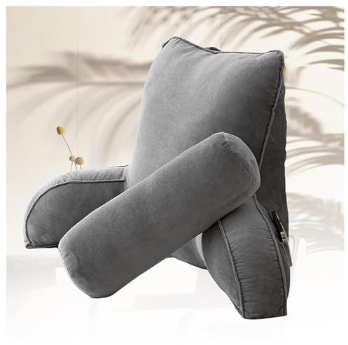 TYBEITAO Rückenstützkissen mit Armlehnen Lesekissen Für Bett Und Sofa mit Abnehmbarer NackenstüTze und Waschbarer Bezug, Rückenkissen Sofa zum Arbeiten am Laptop,Lesen,Spielen,grey