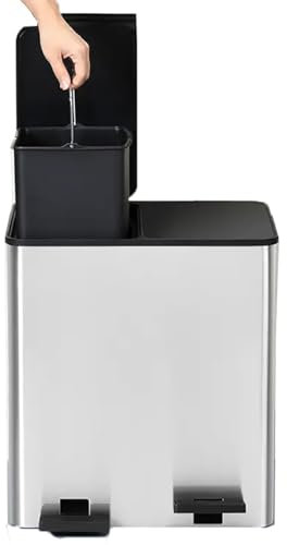 Cubo De Basura De Doble Paso, Capacidad Extra Grande De 20L + 20L, Basura Y Reciclaje Dobles, Papelera De Reciclaje Escalonada, Cubos De Revestimiento Extraíbles, Para Cocina, Oficina En Casa