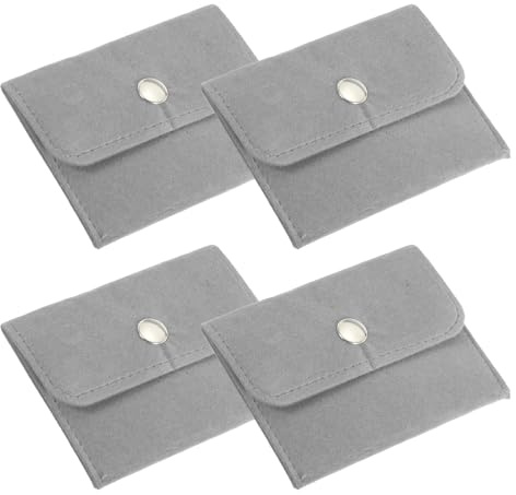 PATIKIL 4 Confezioni 4x3 Pollici Bustina per Gioielli per Orecchini Grigio | Bustine in Velluto, con Bottone a Pressione, Borsa Portatile, Braccialetti Collane Anelli Orologi