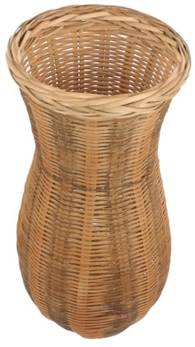 Cabilock Jarrón de Bambú Tejido Natural, Jarrón Rústico Decorativo para Oficina y Hogar, Tamaño Mediano, Resistente al Desgaste, Adecuado para Arreglos de Flores y Decoración de Mesa, 1