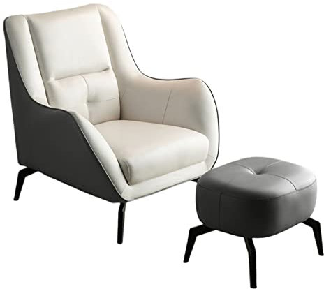 Moderner Ledersessel mit hoher Rückenlehne und Fußhocker für Wohnzimmer, Lounge, Schlafzimmer und Büro, Patchwork-Design, perfekt für kleine Räume