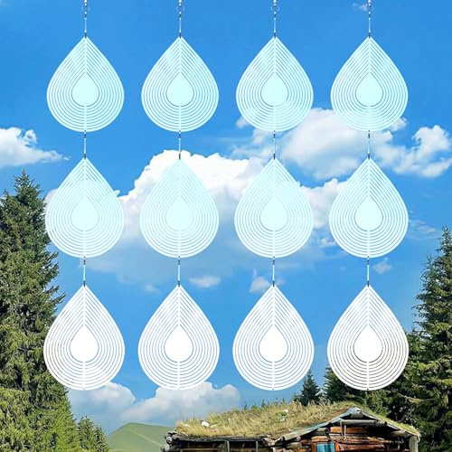 3D-Windspiel aus Edelstahl, Wassertropfen-Anhänger, Vogelschreck Scheiben mit Metall, glänzend, hochreflektierend, doppelseitig, um 360° drehbar, Abschreckungen, um Vögel von Garten, Terrasse, Veranda