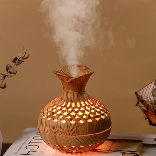 HomeVortex 7 Color Light Essential Oil Diffuser Aroma Humidifier Air Freshener, Small Humidifiers Wooden Vase Flower Aroma Diffuser, USB Powered Silent Mist Discharge(Light)