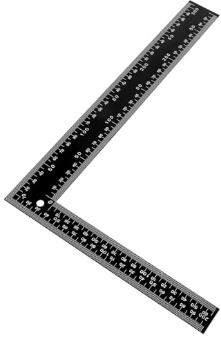 Regla cuadrada de metal en L, regla cuadrada métrica de acero inoxidable, herramienta de medición para ingenieros maquinistas, ingenieros maquinistas, corte y medición precisos, color negro, 20 x 30