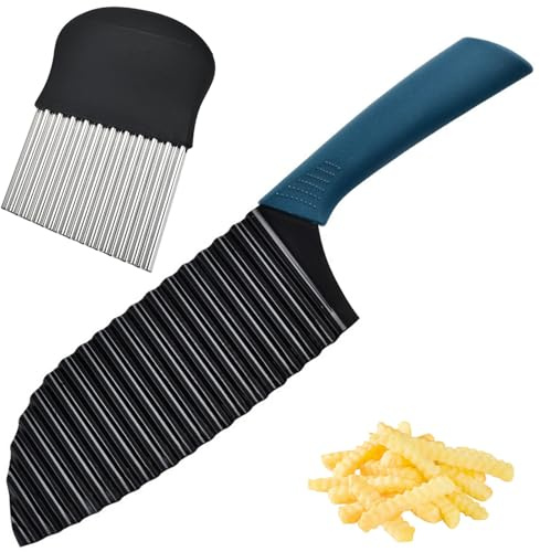 Guyode 2 Stück Wellenschneider Gemüse Antihaftbeschichtung Wellenschnittmesser Mit Rutschfester Griff Wellenmesser für Gemüse Edelstahl Crinkle Cutter Es 2 Formen für Kartoffeln Gurken Karotten