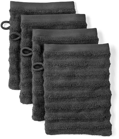 Pure Label Waschlappen 4-TLG. 4x16x21cm 100% Baumwolle & Oeko-TEX, Schwarz | Spürbar weich, saugstark und ideal für Bad, Gäste und täglichen Komfort