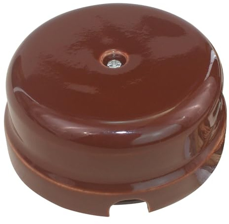 OASHISU Caja de derivación de porcelana para instalaciones de 4 orificios para entrada/salida del cable. Cubre cables y cubrecables de cerámica, Ø 78 mm Prof. 35 mm, color marrón