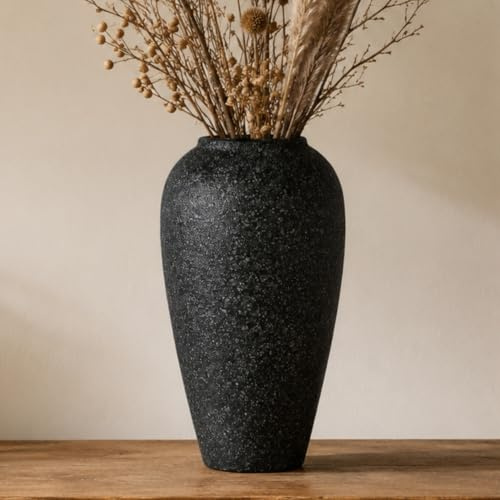 JIDOFUE Große 34cm Rustikale Keramikvase für Wohnkultur Schwarzer Gradient,Vintage Dekovase für Wohnzimmer 13.3,Schlafzimmer,Einweihungs- und Hochzeitsgeschenk