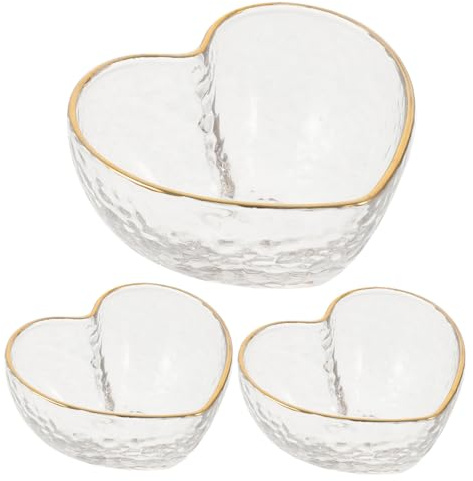 iplusmile Bol En Verre Créatif De Cœur Petit Format Transparent Bord Doré Lot De 3 Bols à Dessert En Cristal Pour Usage Familial Et Présentation De Desserts