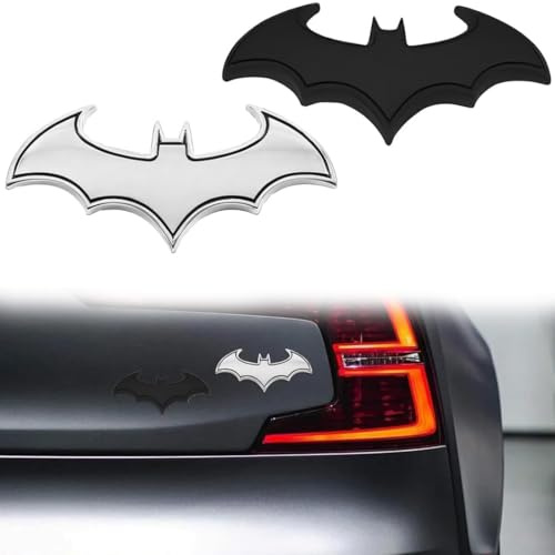 JEYORZY 2 Piece 3D Bat Insignia Pegatina, Pegatina Logo Bat para Coche y Moto, Insignia Emblema Adhesivo para Coches, 3D Bate de Bats de Acero Inoxidable Insignia Emblema Adhesivo para Coche