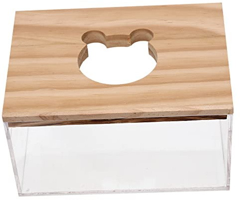 ifundom Transparente Hamster Badebox mit Holzdeckel Kleines Sandbad für Chinchillas und Kleintiere Robustes Acrylgehäuse Vielseitiges Haustierbad für Kleine Haustiere